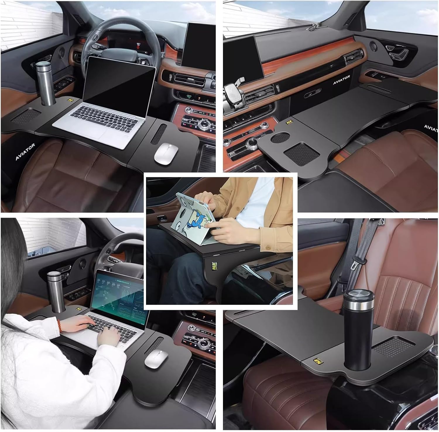 Foldable RV Table, Car Foldable Tray Table, Car Steering Wheel Tables Tray Back Seat Tables, Thickened Material Can Bear 110 Lbs, For Eating Travel Camping(Gray)