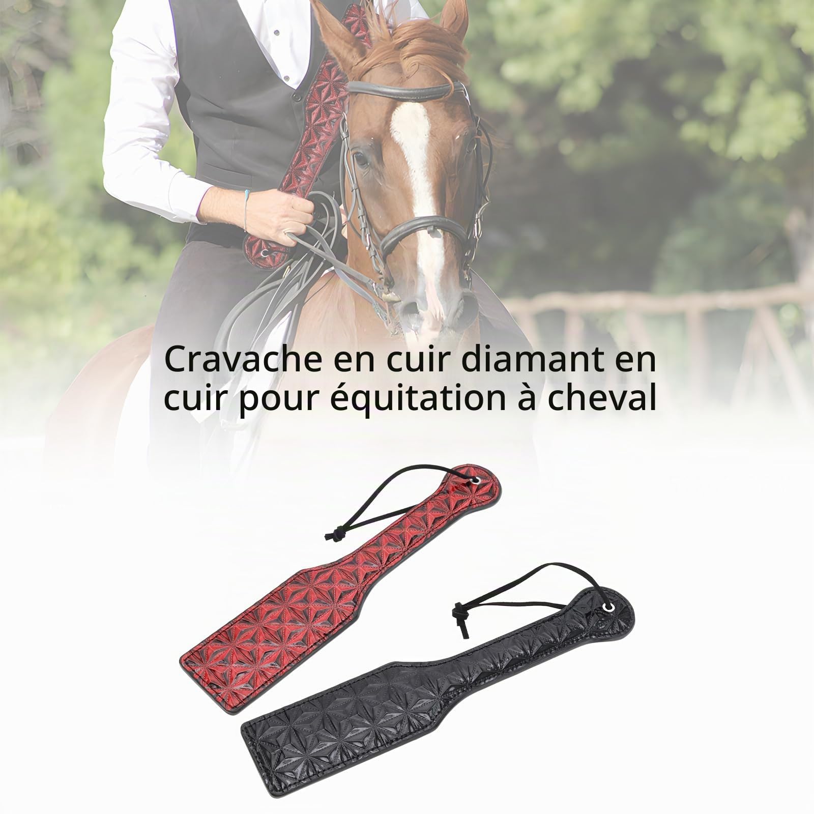 2pcs Fouet d'équitation en Cuir Artificiel Fouet Équestre Fouet en Cuir à Motif de Diamant Fouet Équestre Antidérapant pour l'entraînement des Chevaux Accessoires Scène de Course de Chevaux