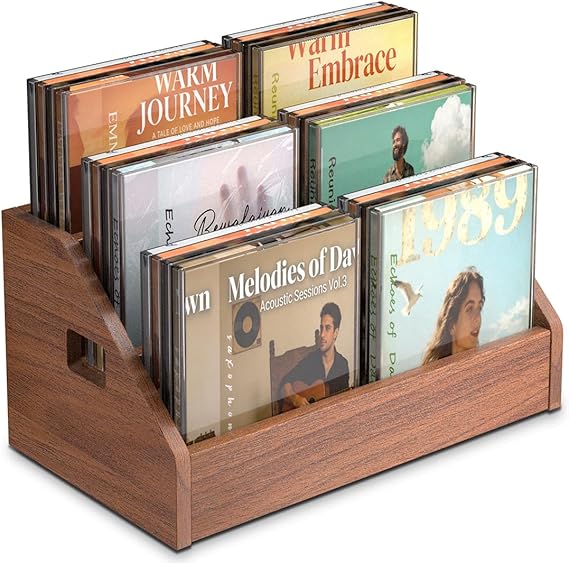 QILICHZ Rustic Brown CD Holder Review: 3-Tier Organizer for CDs and More