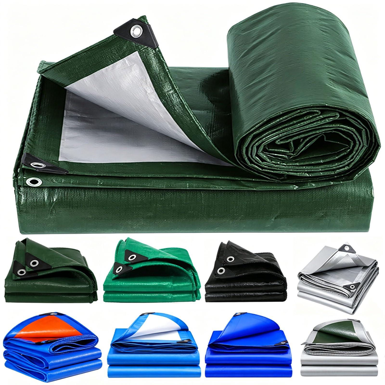 Tarpaulin Waterproof 380 x 480 cm Weatherproof Snow Dust UV Tarpaulin Cover Sheet Reinforced Eyelets, Tear Resistant for Garden Furniture Camping, Green