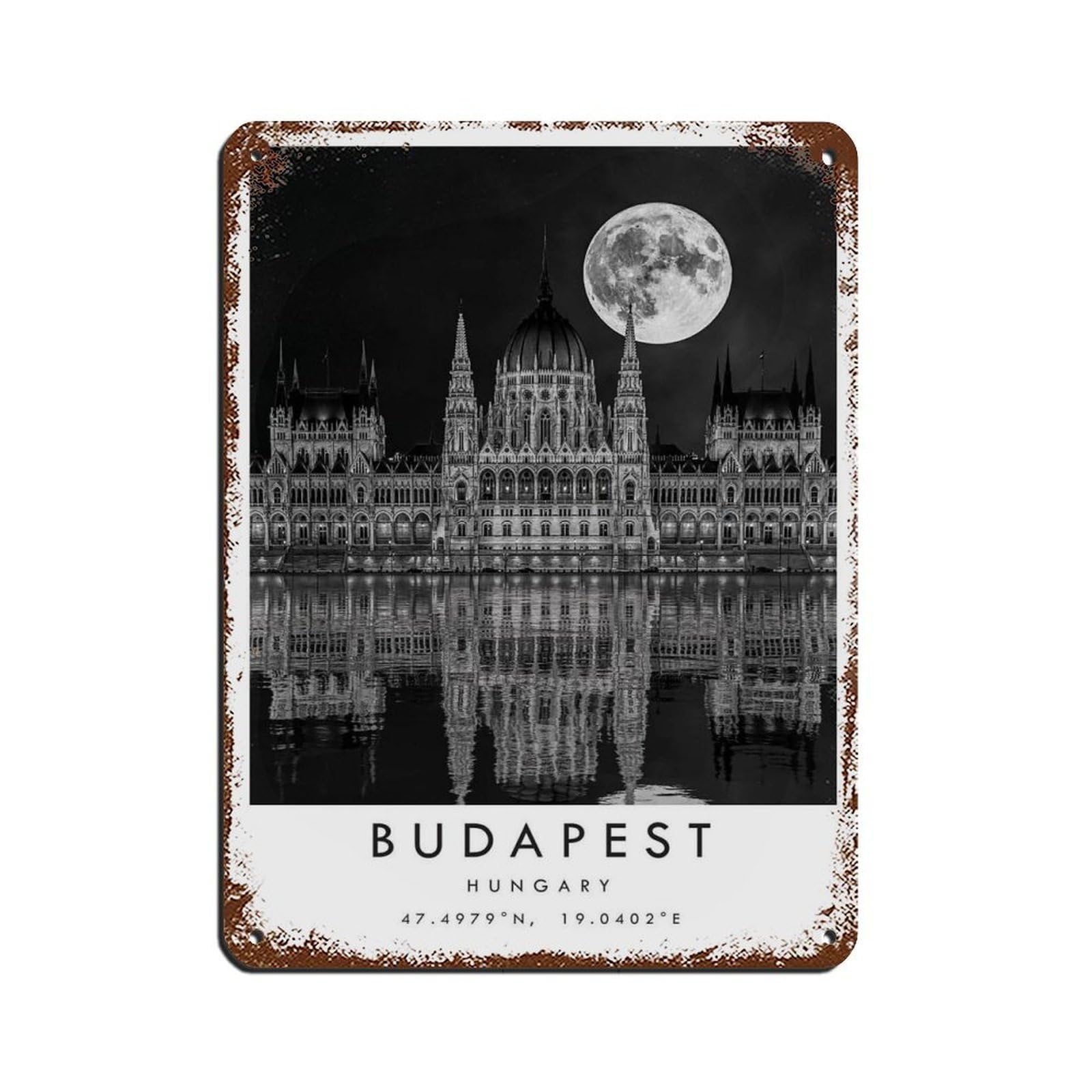 Budapest Travel, Hungary Minimalist Retro Poster Metal Tin Sign Chic Art Retro Iron Painting Bar People Cave Cafe Family Garage Poster Wall Decoration 12x16inch(30x40cm)