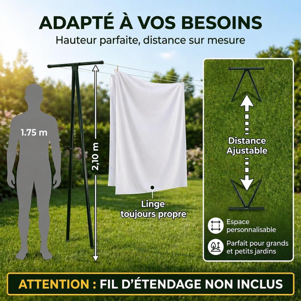FACILITYS Lot de 2 Poteaux d'Étendage Extérieur en Acier Laqué - Support Corde à Linge Jardin - Séchoir à Linge Extérieur Robuste et Durable
