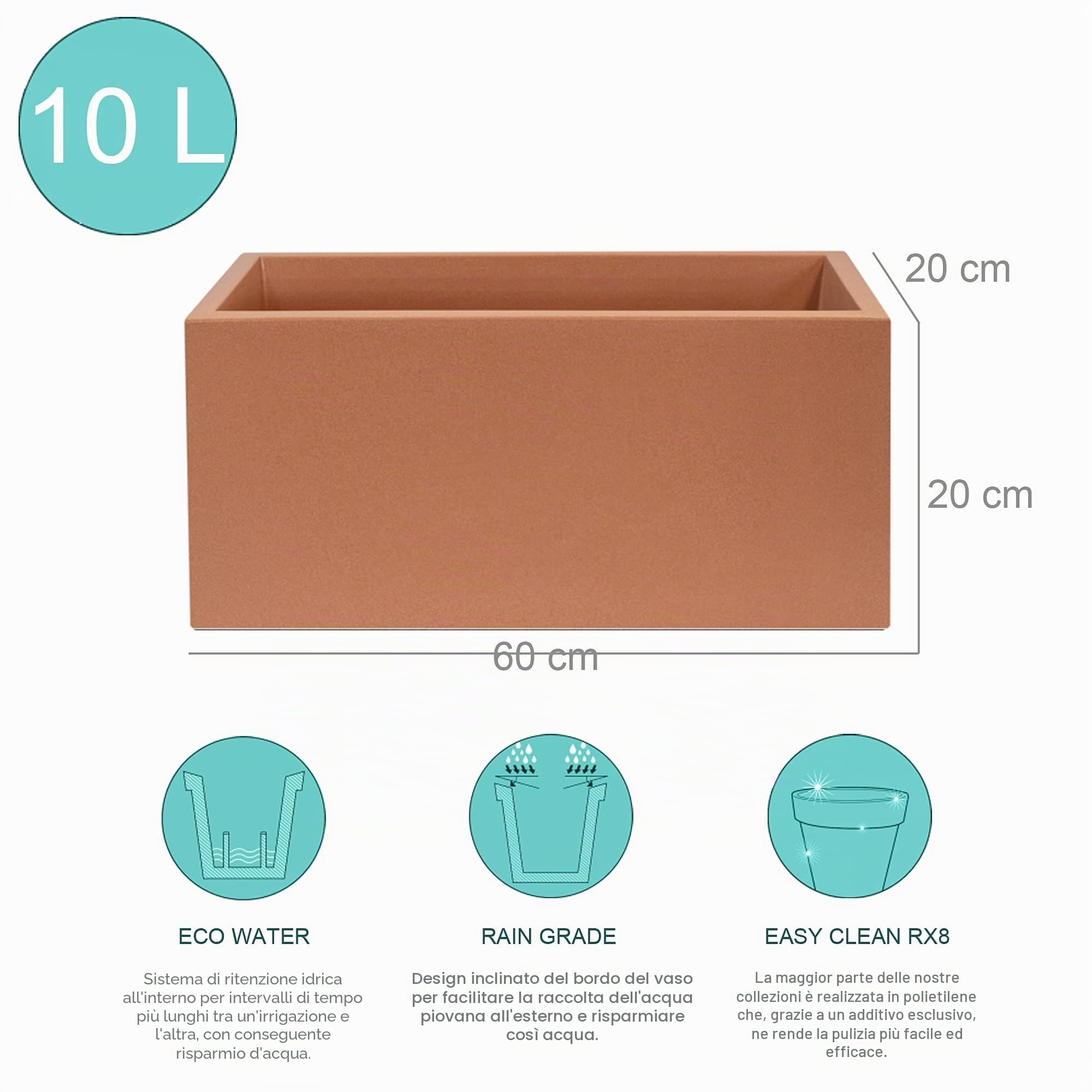 Wellhome Top garden RODRI Vaso in Polietilene a rotolo, colore terracotta, 60 x 20 x 20 cm