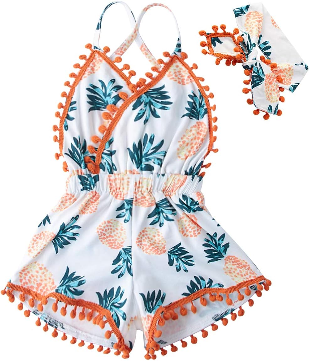 6M-3T Baby Girl Backless Bodysuit Outfit Set Romper Jumpsuit with Headband