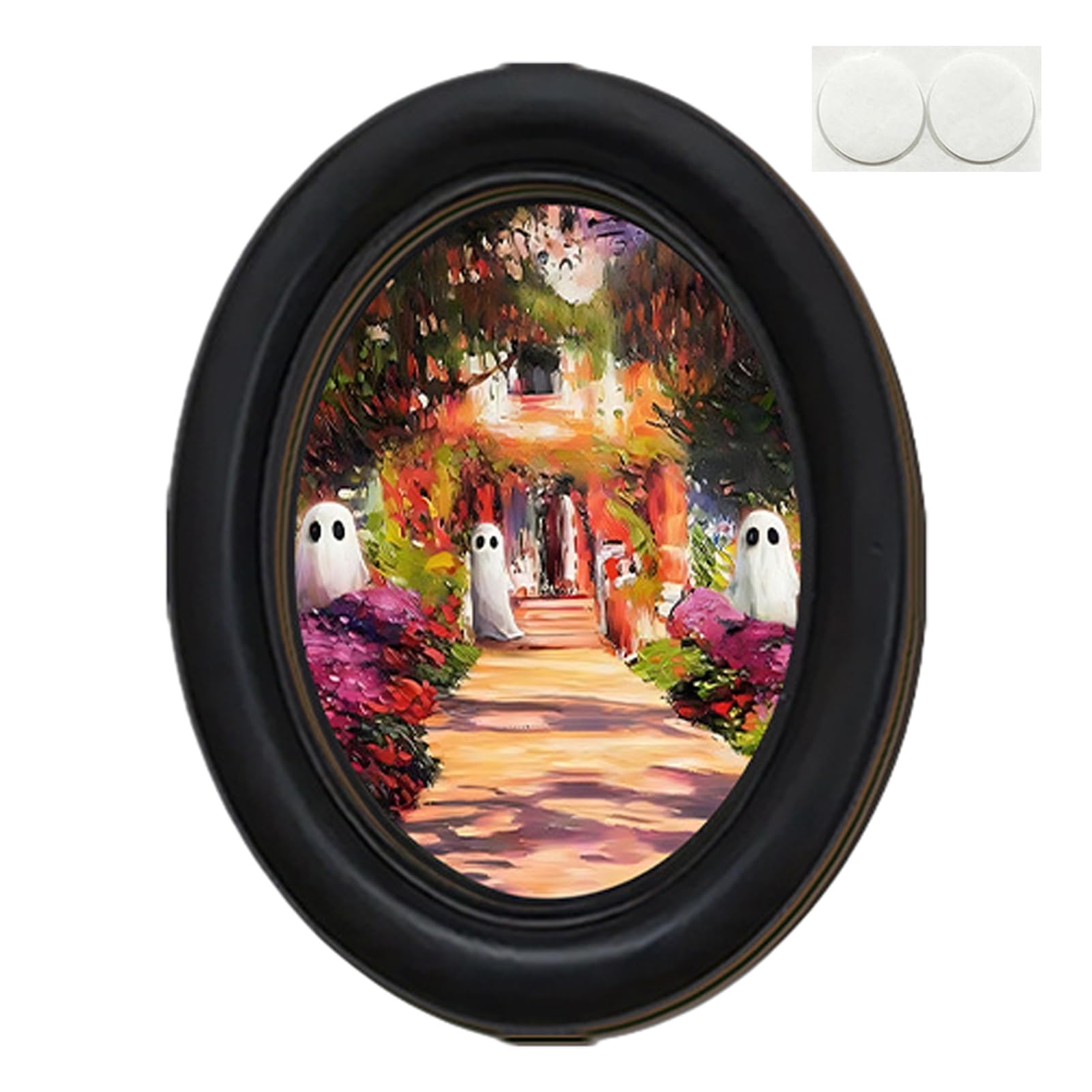Pasisuu Funny Ghost Halloween Wall Art, Vintage Spooky Framed Ghost Painting, Cute Oval Decor for Home Bedroom Washroom Wall Decoration [object Object]
