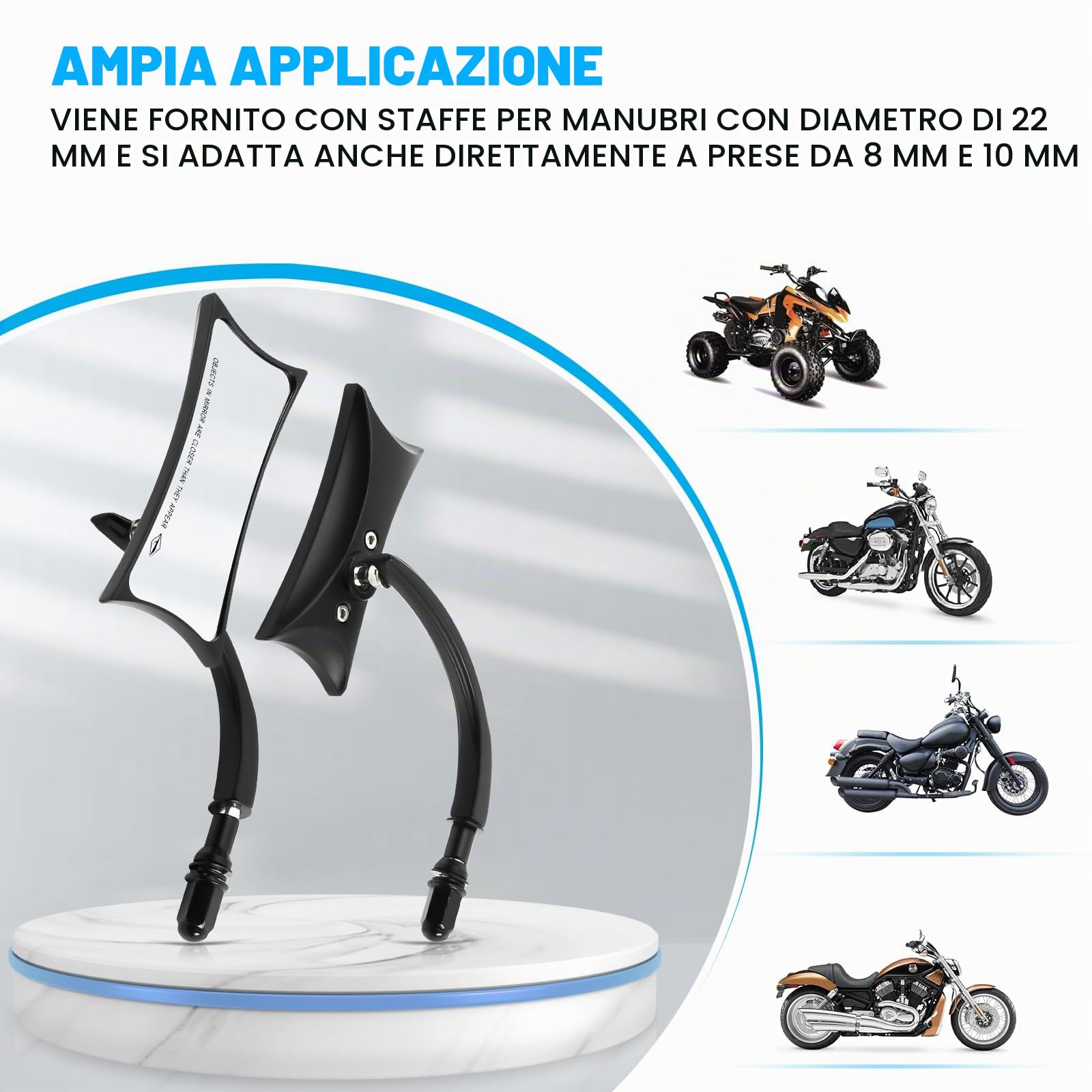 Specchietti Moto Nero, M10 Specchietto Retrovisore Moto Accessori Laterali Forma Irregolare Compatibile con Harley Sportster Custom Iron 883 Road King Street Softail ed Electra Glide