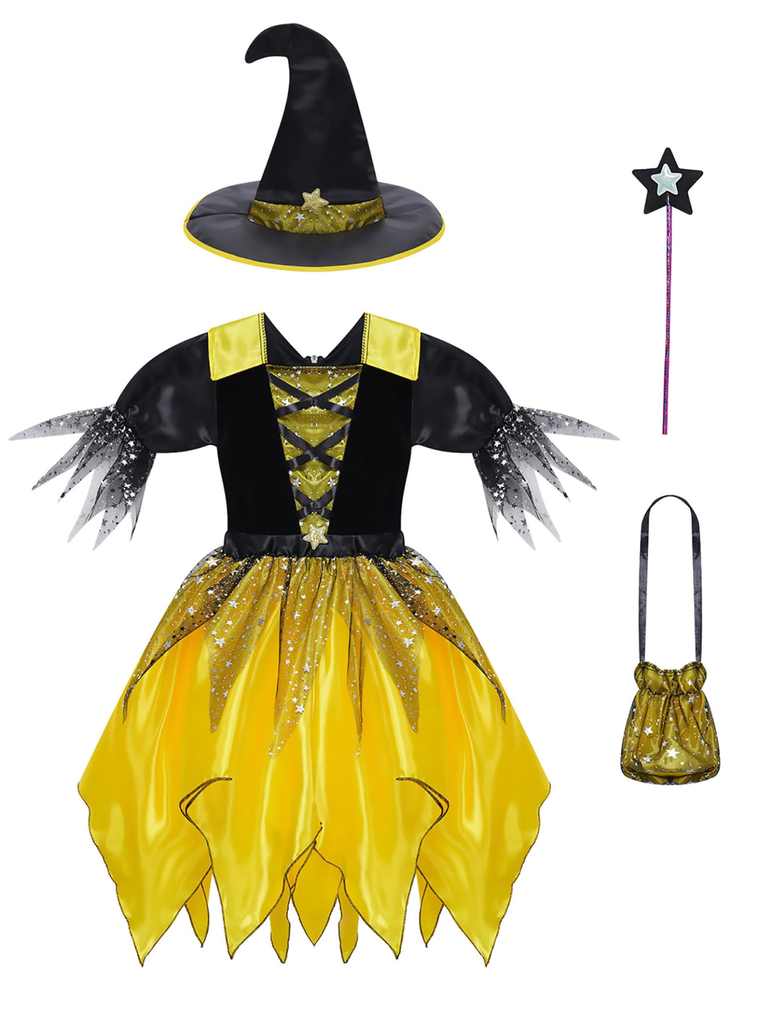 FASCHING Kinderkostüm Samantha Hexenkleid Größe 116 – Schwarz/rot Für Halloween