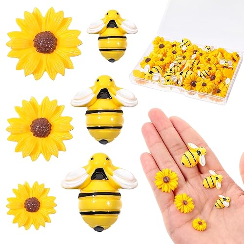 80 PCS Mini Resin Bees Daisy Flower for Crafts Resin