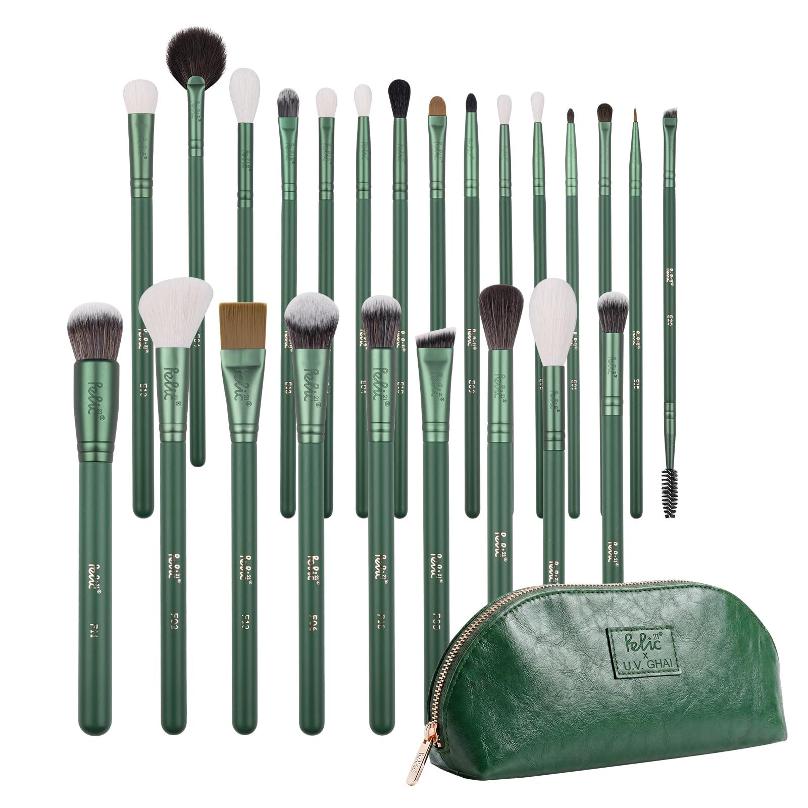 FELIC21 U.V Ghai Signature Series Professional 24-Piece Makeup Brush Set with Premium Vegan Synthetic Bristles, Wooden Handles, Metal Ferrules & Travel Pouch | Face & Eye Makeup Brushes for Women-image-38