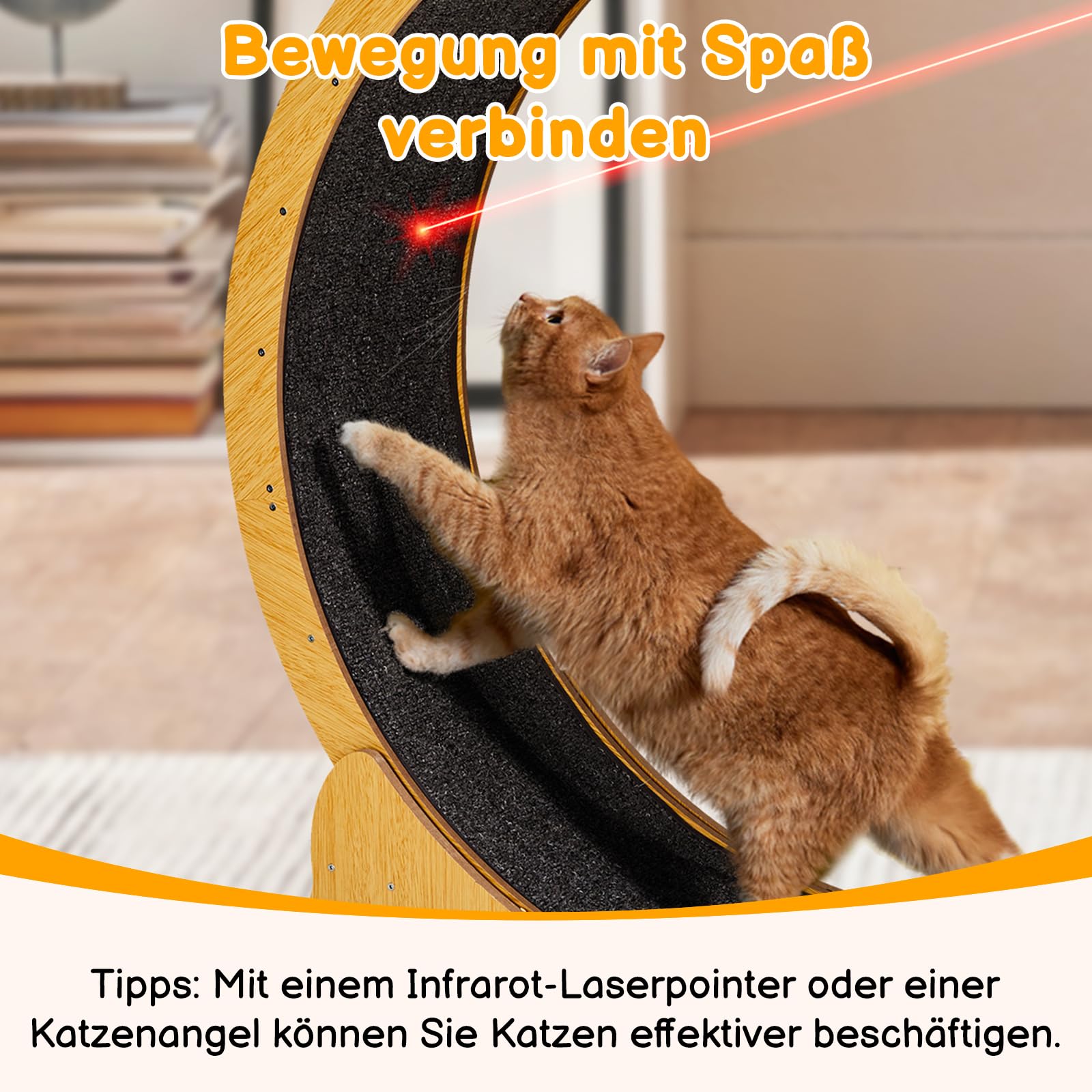LEADZM Katzenlaufrad | 100cm Durchmesser - Laufrad Katze für große Katzen - Hochdichte Faserplatte, Kratzfest, stabil und leise - Geeignet für Katzen mit einem Gewicht bis zu 11 kg, Holzfarbe