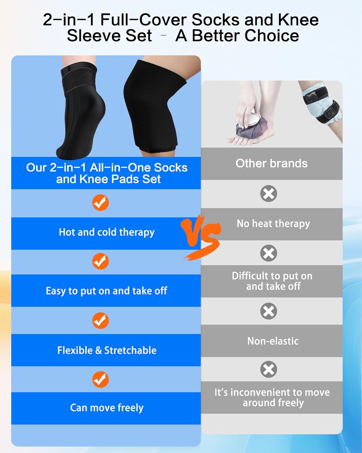 Ankle Ice Pack Wrap and Ice Pack for Knee, Reusable Hot/Cold Compression Therapy, for Soothe Plantar Fasciitis, Foot Pain Relief, for Knee Injuries and Pain Relief(Large)