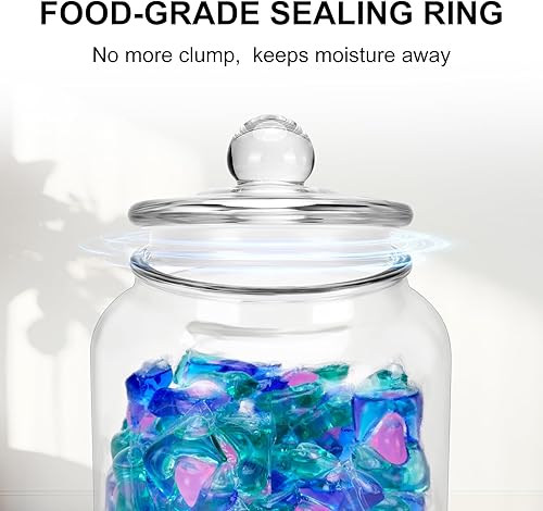 Miniatura 4 de Tarros de vidrio para la organización de la lavandería, paquete de 2, recipientes de vidrio de 0.8 galones con tapas, perfectos para hojas de