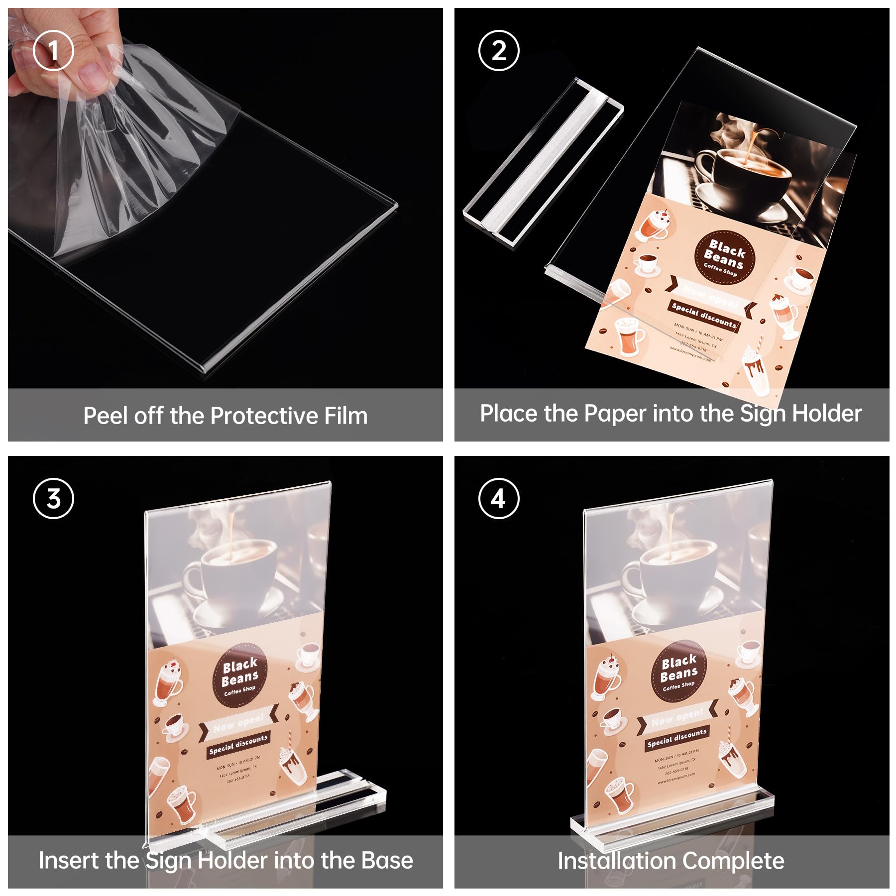 NiOffice 3 Pack Acrylic Sign Holder 5.5x8.5 In, T Shape Clear Desktop Sign Holder, Plastic Sign Holder - Image 3