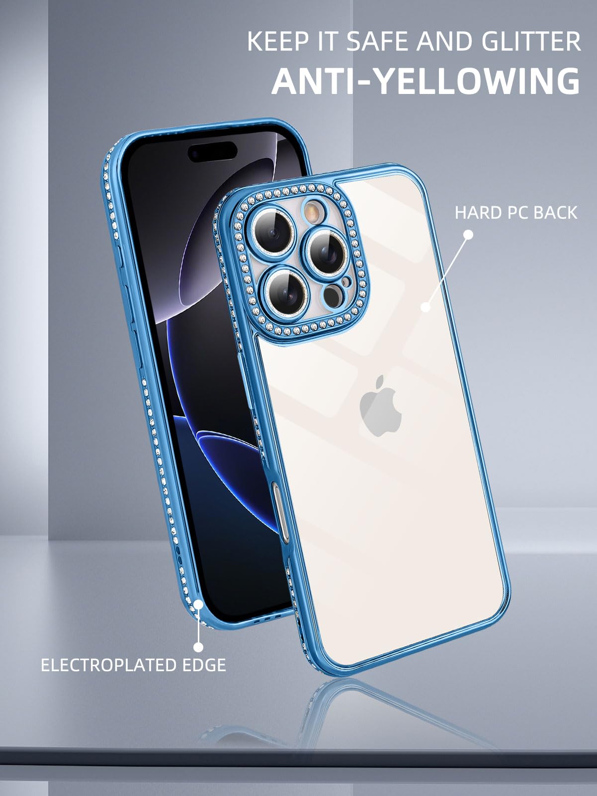 Dqtaoply Custodia per fotocamera per iPhone 16 Pro, retro trasparente + cornice in silicone TPU, resistente, antiurto, per iPhone 16 Pro, colore grigio