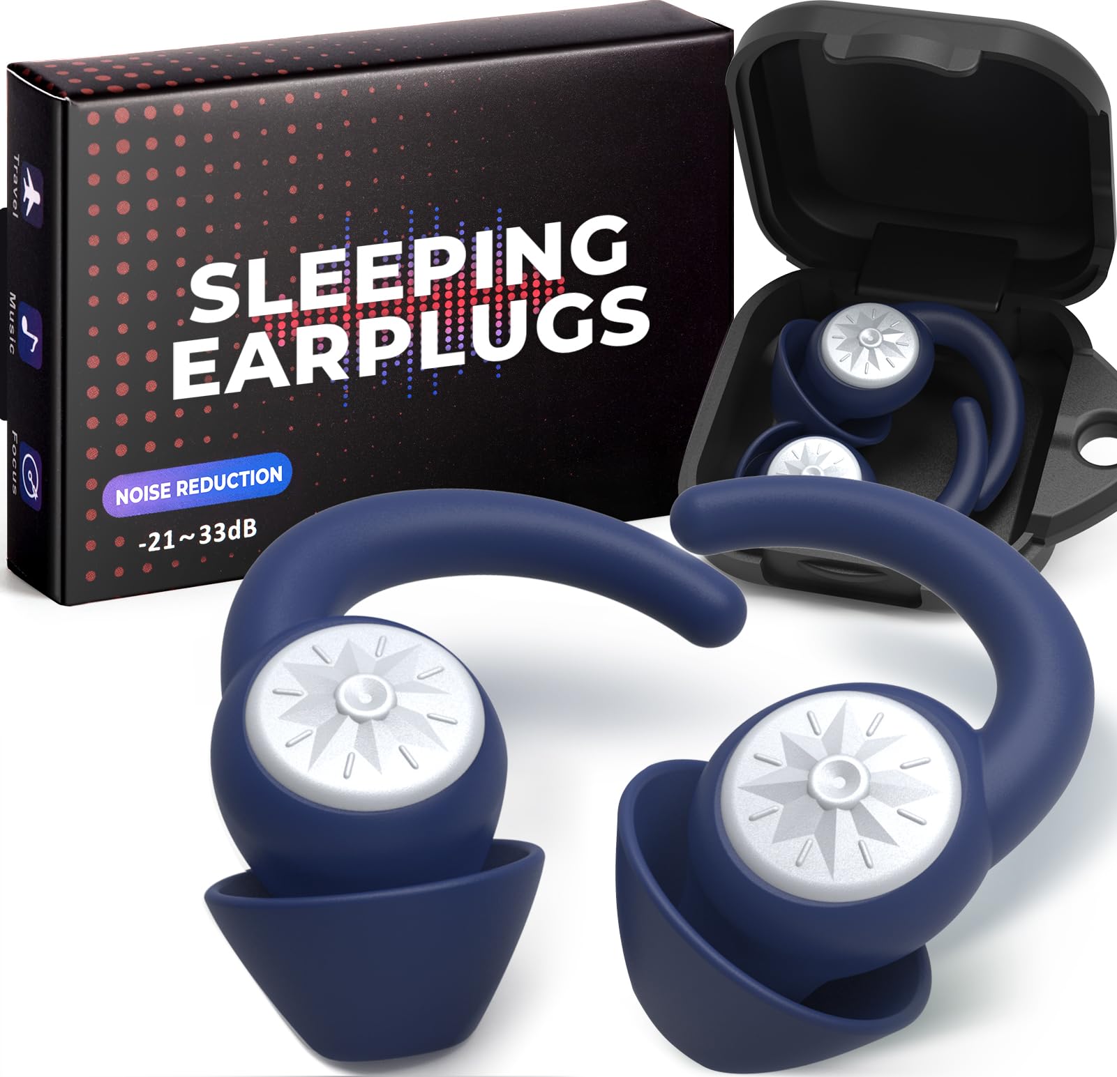 Roinoim Ear Plugs for Sleeping - NRR33dB Noise Cancelling Earplugs for Sleep, Snoring Blocking, Travel, 2 Pairs Reusable Washable Soft Silicone Ear Plugs for Side Sleeper, Royal Blue