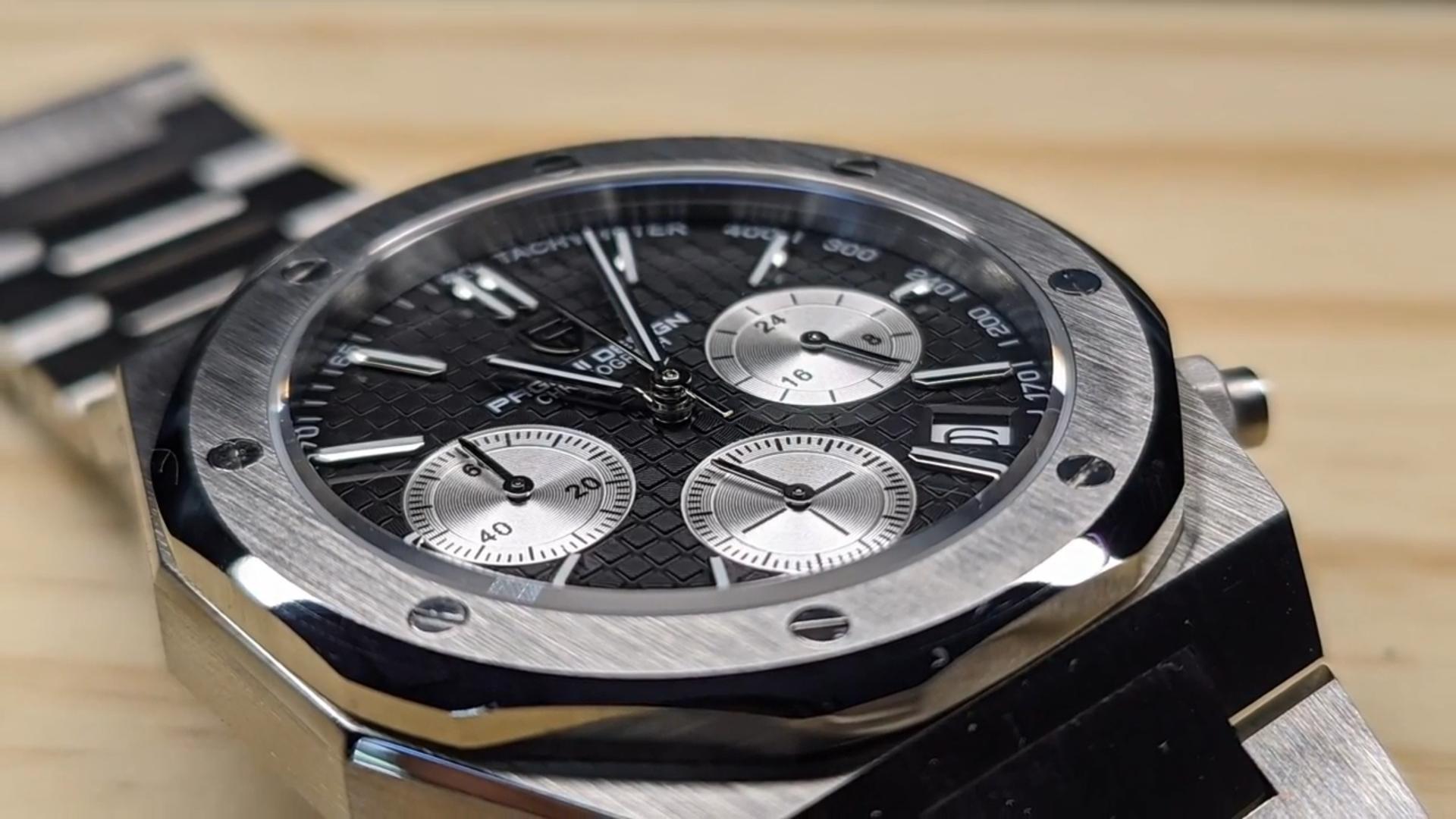 PAGRNE DESIGN Orologio Cronografo da Uomo Casual al Giappone Quarzo VK63 Moda Sportivo 100M impermeabile Elegante Regalo per Uomo (Blau