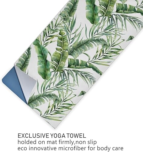 Miniatura 7 de Toalla de yoga caliente antideslizante con hojas de palmeras absorbente de sudor, tapete de yoga antideslizante de microfibra plegada manta de