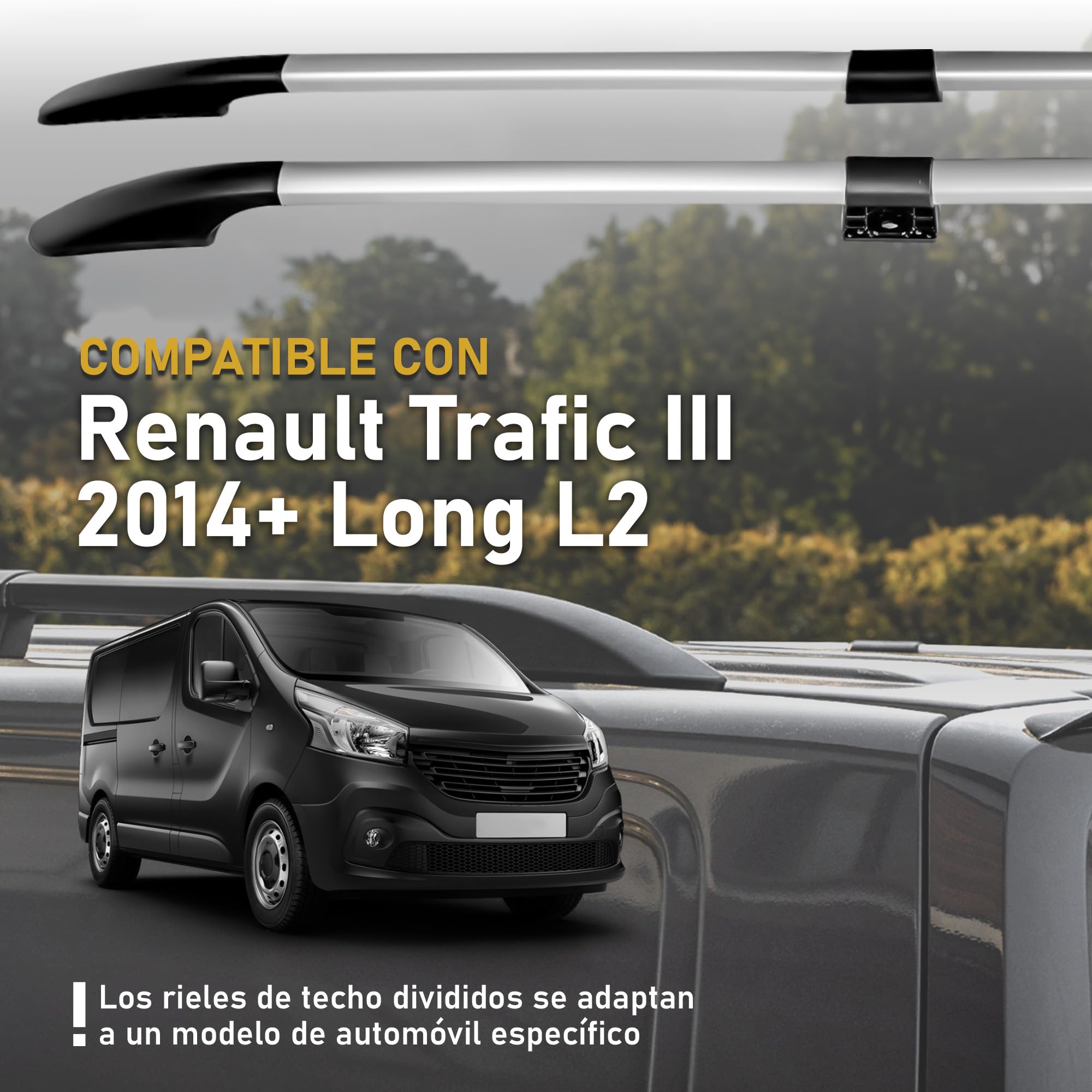 CHROMEMASTER | Compatible con Renault Trafic 3 Long L2 2014+ | Barras Portaequipajes, Rieles de Techo; Se Utilizan para el Montaje de Portaequipajes de Techo, Cajas de Techo o Portabicicletas
