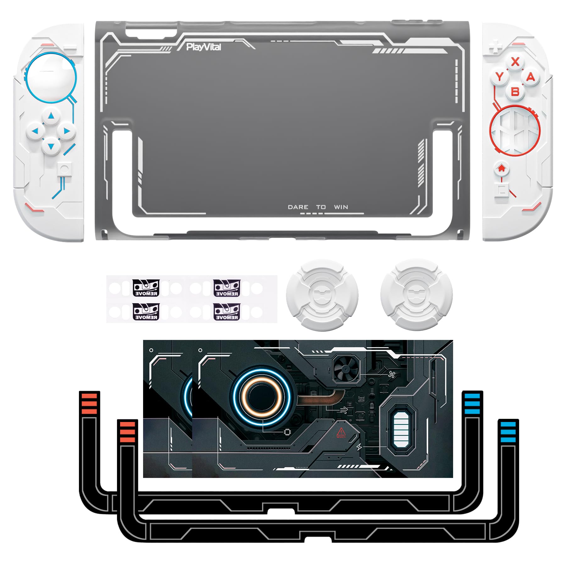 playvital Coque de Protection pour Nintendo Switch 2 Accessoires,Coque Rigide Compatible avec Switch 2 Dock avec Grip en Silicone pour Joycon & Capuchons Joystick & Autocollants-Blanc，Stellar Mecha