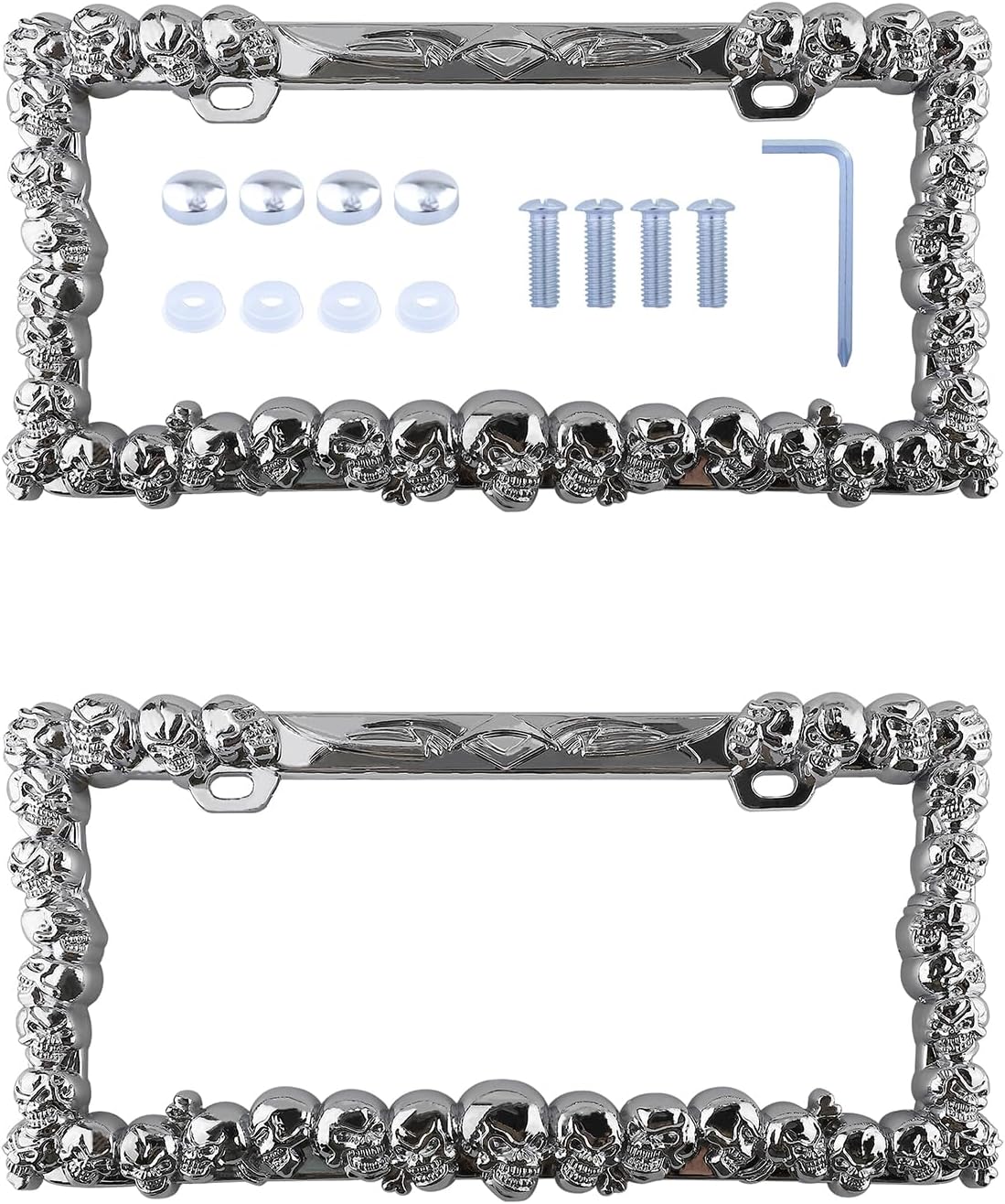 2PCS Skull Car License Plate Frame American Standard License Plate Holder, Car License Plate Covers with Screws & Tools (Skeleton, 12.65 * 6.5 * 3.85)