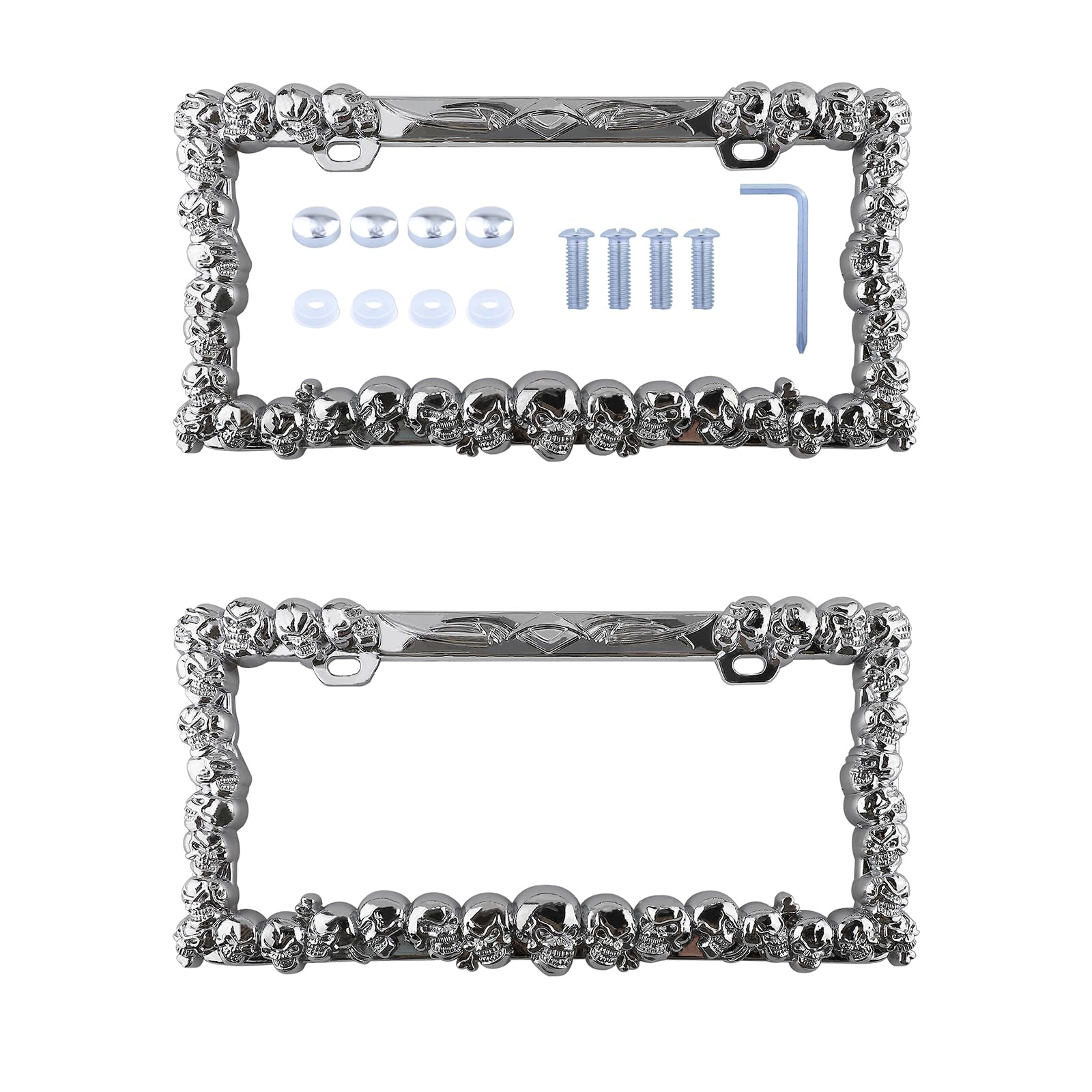 UpAuto 2PCS Skull Car License Plate Frame American Standard License Plate Holder, Car License Plate Covers with Screws & Tools (Skeleton, 12.65 * 6.5