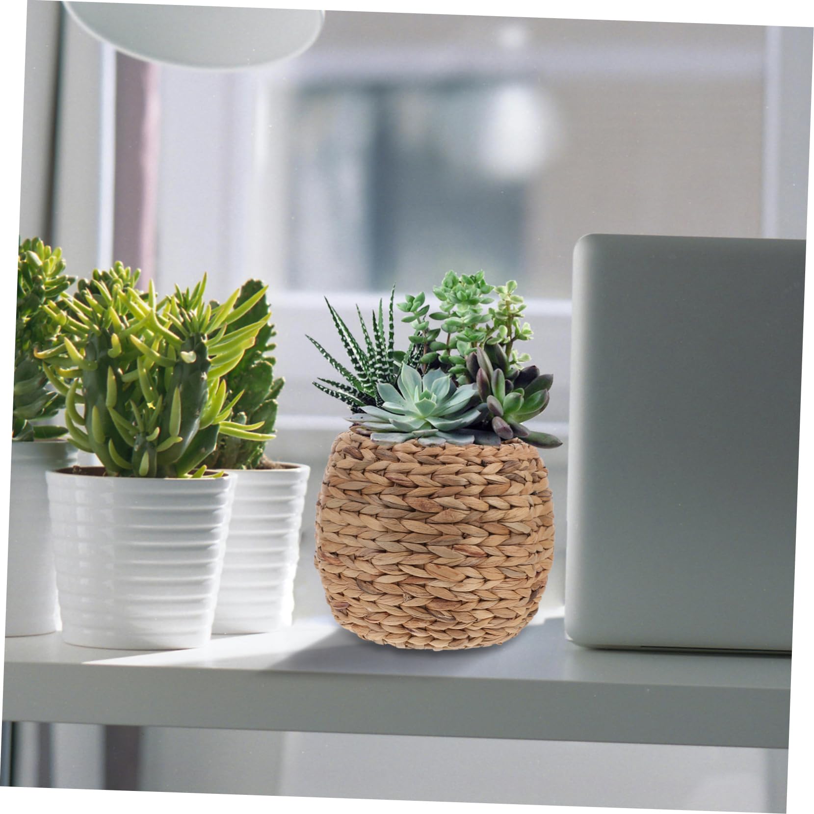 PRETYZOOM Cesta Tejida de Paja para Almacenamiento Cesta Organizadora de Fibra Natural para Artículos Diversos para Mesa de Escritorio o Decoración de Flores Casa