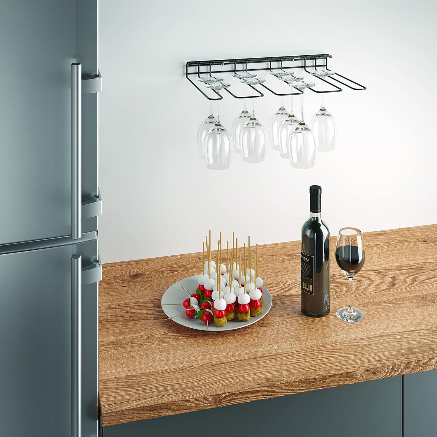 Avilia Undershelf Kitchen Goblet Holder - Hanging Glass Rack Shelf for Glass Drainer Metal, 44 x 31 x 5 cm, Black - Image 4