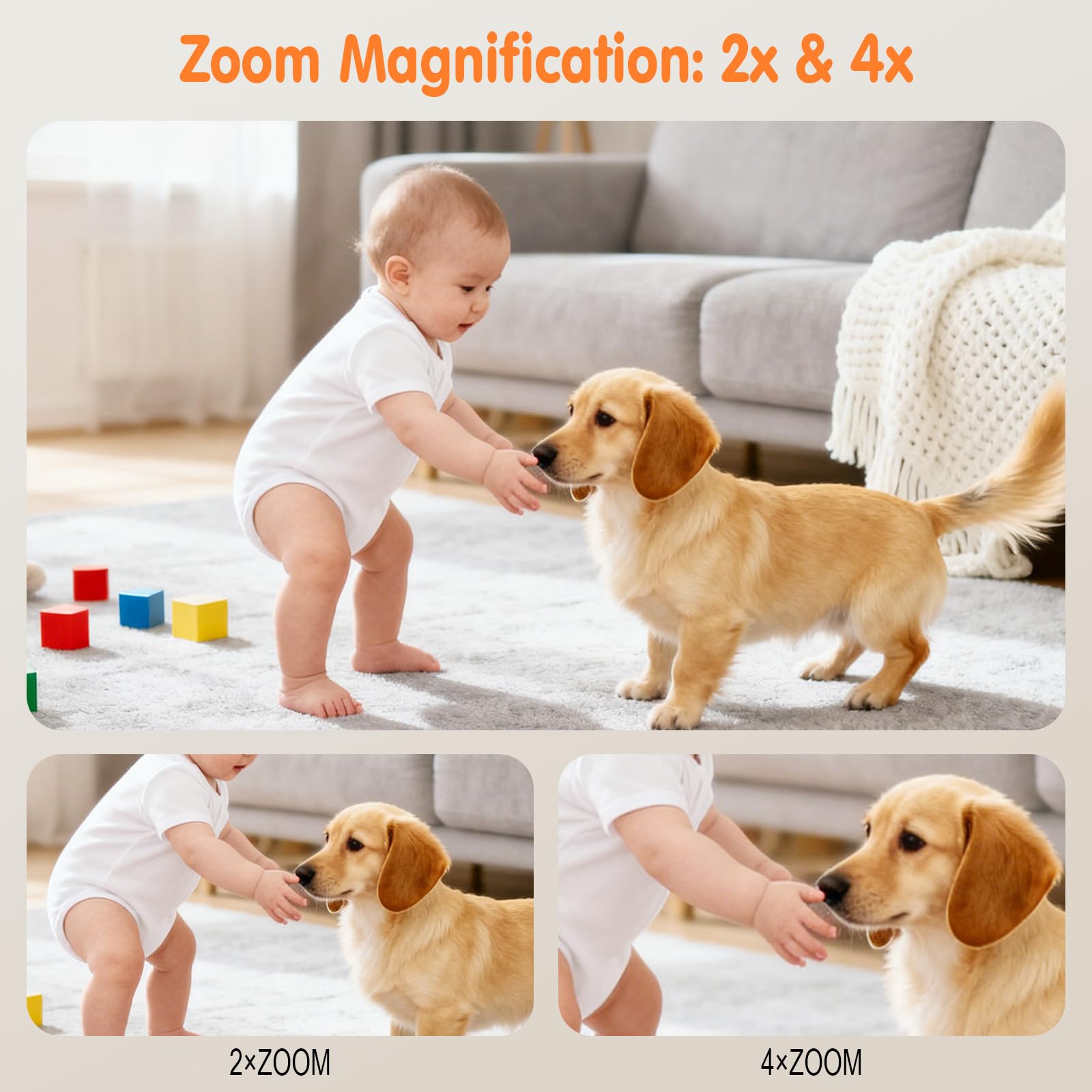 Babyphone con fotocamera e app, monitor da 4,3" con zoom, visione notturna, pianto/movimento/rilevazione del rumore/ninna
