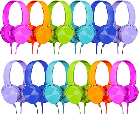 bulk headphones for classroom 24 pack multi color headsetswholesale student comfy swivel earphones for library school airplane kids for online lea