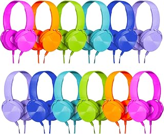 Wensdo Classroom Headphones Bulk 12 Pack Multi Color for Kids,Wholesale Student Wired Headsets Comfy Swivel Earphones for School Library Airplane for Online Learning and Travel, Noise Stereo Sound