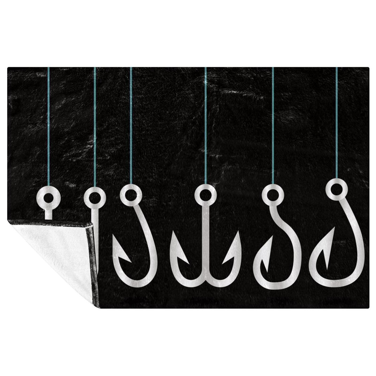 Plaid motif hameçon noir et blanc douillet pour lit et canapé