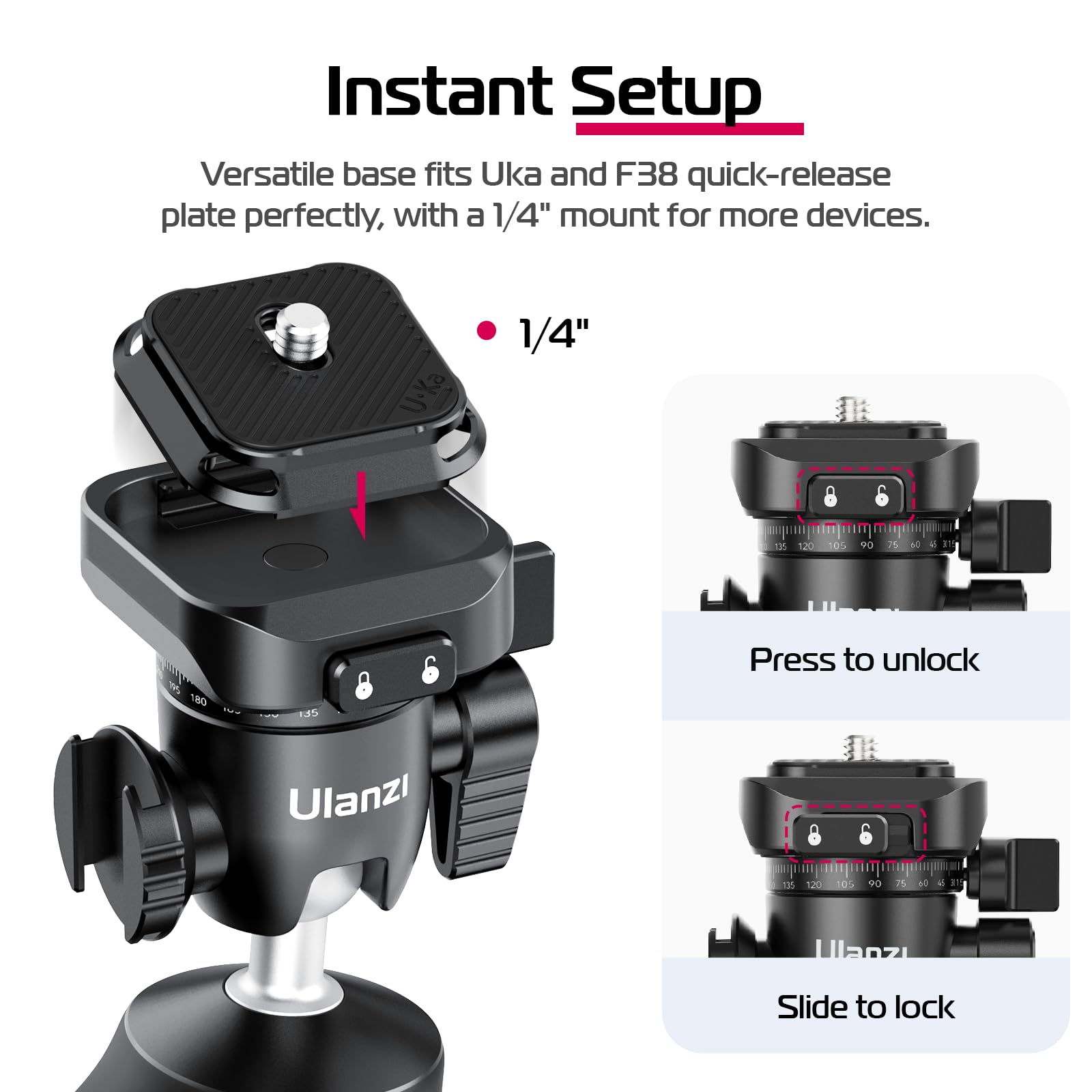 ULANZI TT38 Mini Stativ mit 3kg Belastbarkeit und F38 Schnellspanner, kompaktes Reisestativ für Sony a7c, Nikon Z30 und Fujifilm X-S10/X-S20