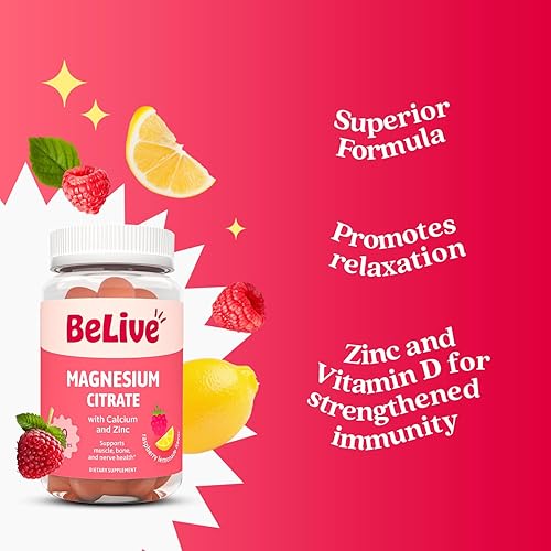 Miniatura 5 de BeLive Gomitas de citrato de magnesio con calcio y zinc para adultos y niños, suplemento de magnesio de alta absorción para la salud cognitiva,