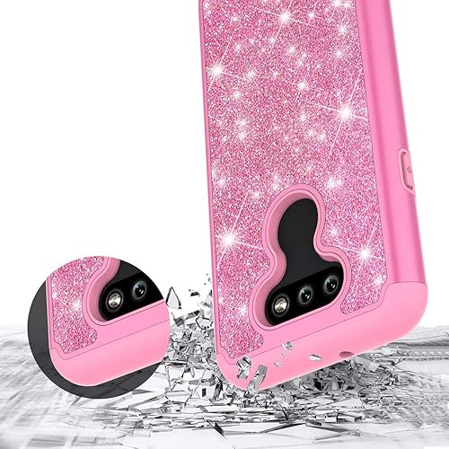 Miniatura 5 de para LG Aristo 5 Funda de doble capa HD Temper Glass Screen Protector Lindo Bling Glitter para Niñas Mujeres Corners Reforzados TPU Absorción de
