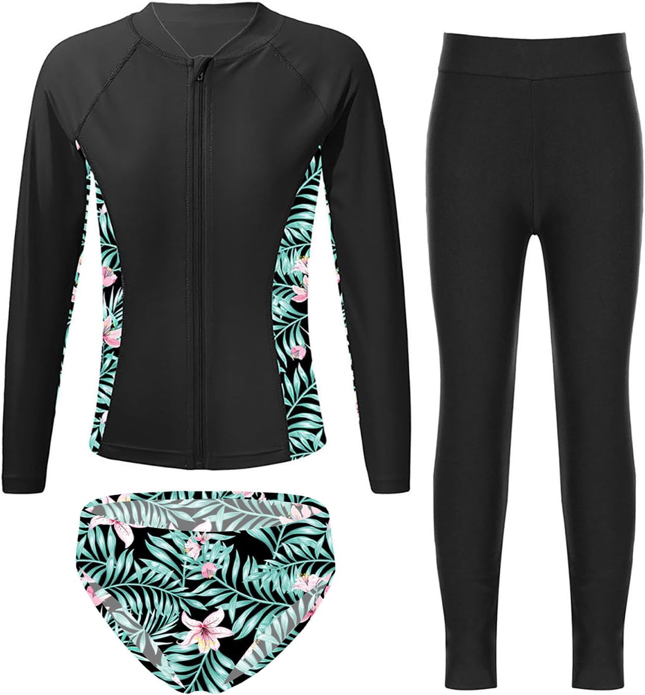 FreebilyKids Girls 3 Pieces Sun Protection Rash Guard Surfing Suit Long Sleeve Beach Swimsuit