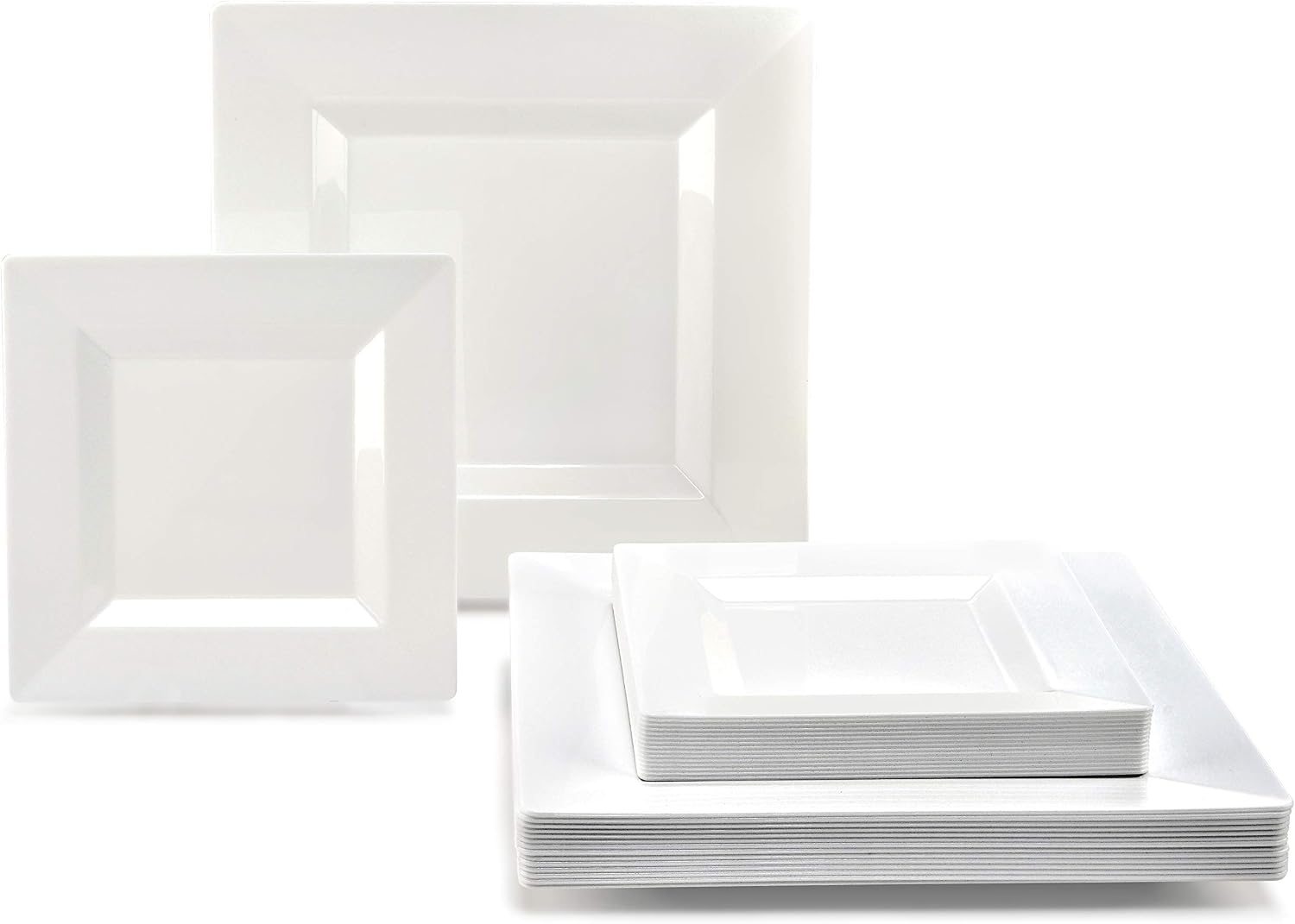 " OCCASIONS " 120 Plates Pack,(60 Guests) Wedding Party Square Disposable Plastic Plates Set -60 x 9.5'' Dinner + 60 x 6.5'' Dessert (Square White)