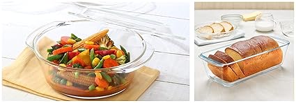 Borosil - Loaf Dish 1.2 L (Transparent) Glass Casserole Oven and Microwave Safe Serving Bowl with Glass Lid (Transparent, 1L)