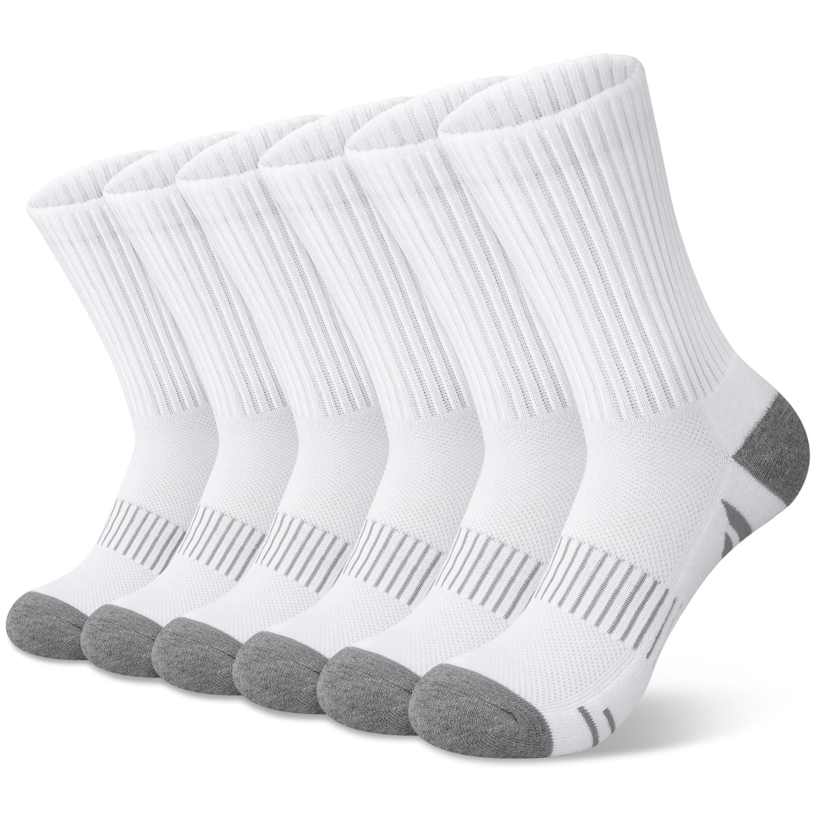 YSense 6 Pairs Crew Athletic Socks for Women, Hiking Running Cushioned Womens Compression Calf Socks for Gym Workout Sports