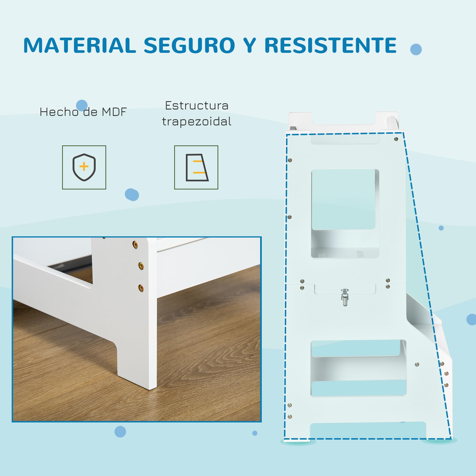 HOMCOM Torre de Aprendizaje 2 en 1 Taburete de Aprendizaje para Niños de +3 Años Convertible en Escritorio con Pizarra y Barra de Seguridad 42x44x86 cm Gris