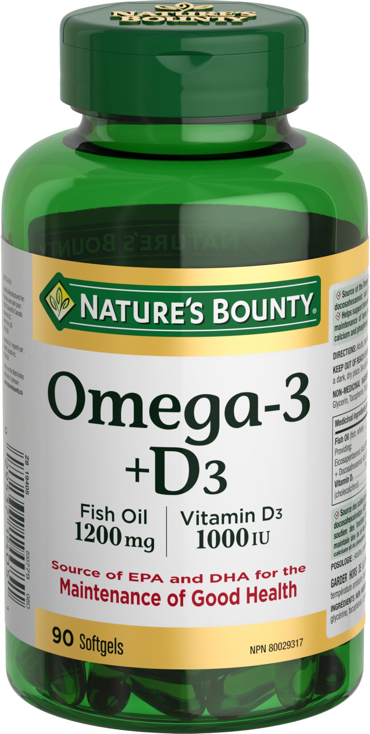 Omega-3 + D3 Fish Oil 1200mg / Vitamin D3 1000IU 90 softgels