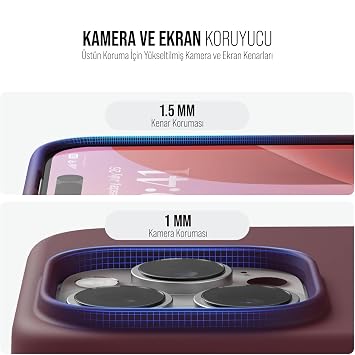 Babilden iPhone Kılıf İnce Sıvı Silikon 3 Katmanlı Tam Kaplamalı Yumuşak Jel Kauçuk Kılıf Kapak, Mürdüm (iPhone 11 Pro Max 22)