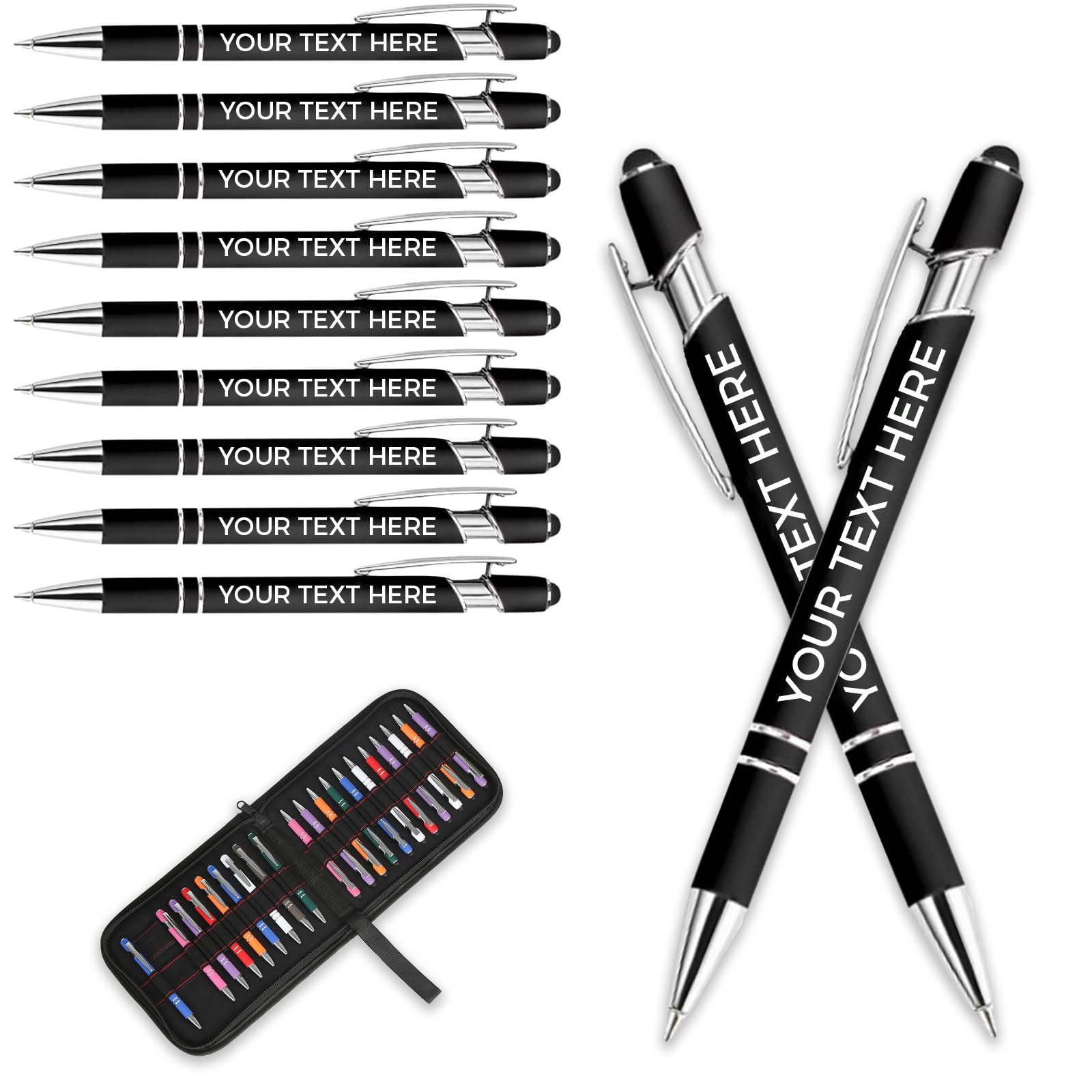 Personalised Pen Metal Ballpoint Pens With Stylus,Customised Text Engraving Bulk Wholesale Pens - Ideal For Business Promotions, Schools, And Event Giveaways, Personalised Gifts (Black, 20Pcs)