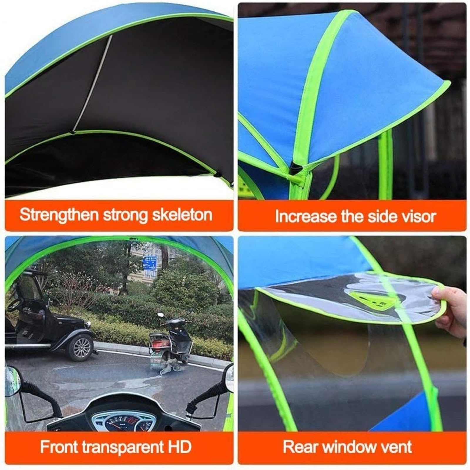 Regendach für Elektromobile, wasserdicht, Polyester und PVC, universelle Passform, Scooter-Abdeckung, universelle Sonnenschutzabdeckung für Elektromotorräder, Blau C