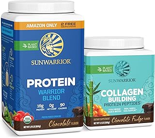 Sunwarrior WarriorBlend Organic Protein Powder 32 Servings Chocolate Flavored & Vegan Collagen Building Powder 20 Servings...