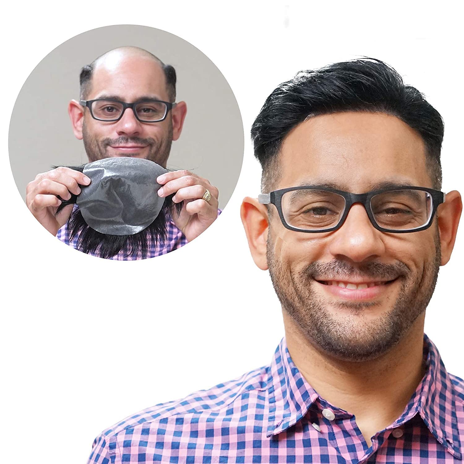 Lordhair Hair System for Men with Human Hair 8x10 inch Hairpiece for Men 0.06mm Super Thin Skin Mens Hair system All V-looped Mens Toupee Off Black 1B with 5% grey hair