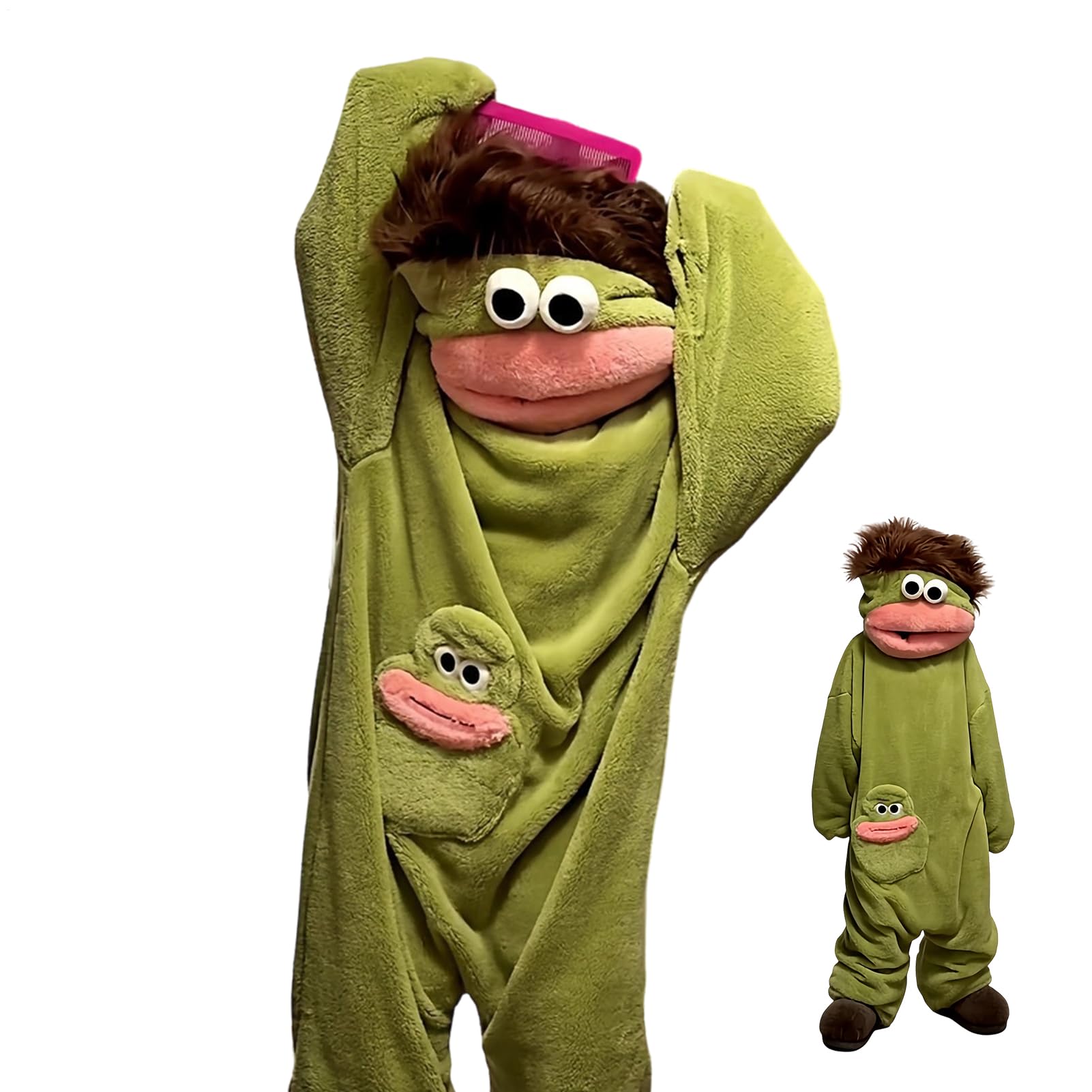 Generisch Divertente costume intero per adulti – Verde morbido grande bocca | Tuta in pile oversize morbida e morbida – per uomo e donna, casa, soggiorno, bagno,