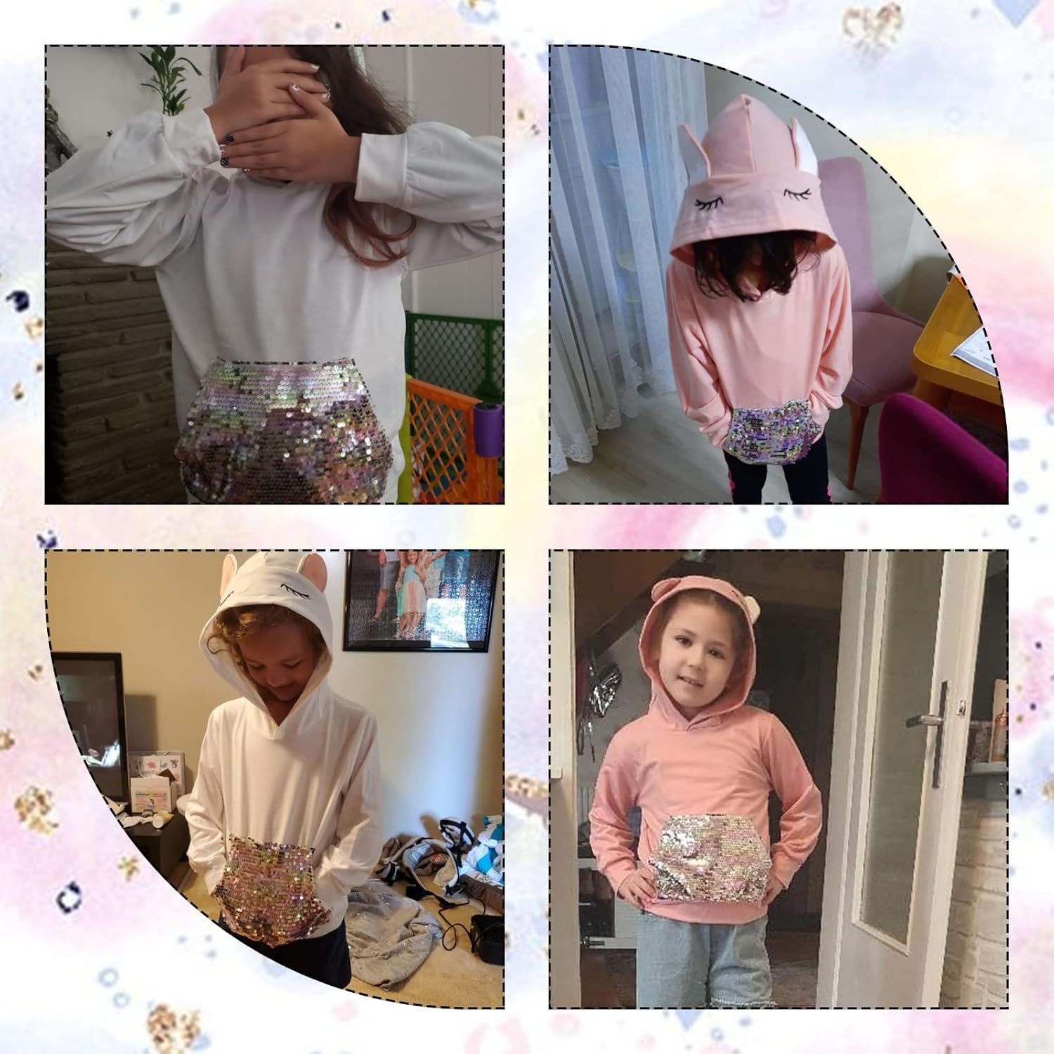 PATPAT Girl's Cute Cat Ear Hoodies Long Sleeve Causal Plain Hoodie Sweatshirt Shirt, White, 4-5 Years - Image 3