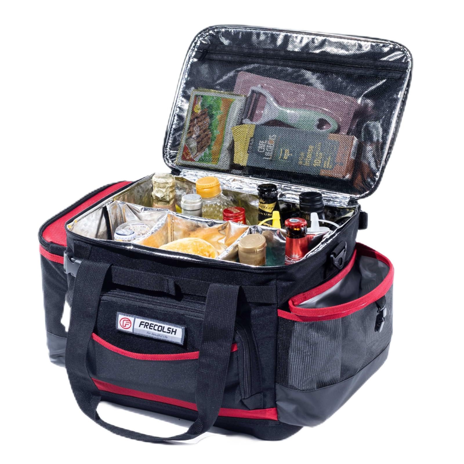 FRECOLSH Large Grill Caddy with Lid with Adjustable Dividers, BBQ Outdoor Organizer Bag, Picnic Camping Utensil Caddy, Tailgating Essentials, Grill Gifts for Father's Day