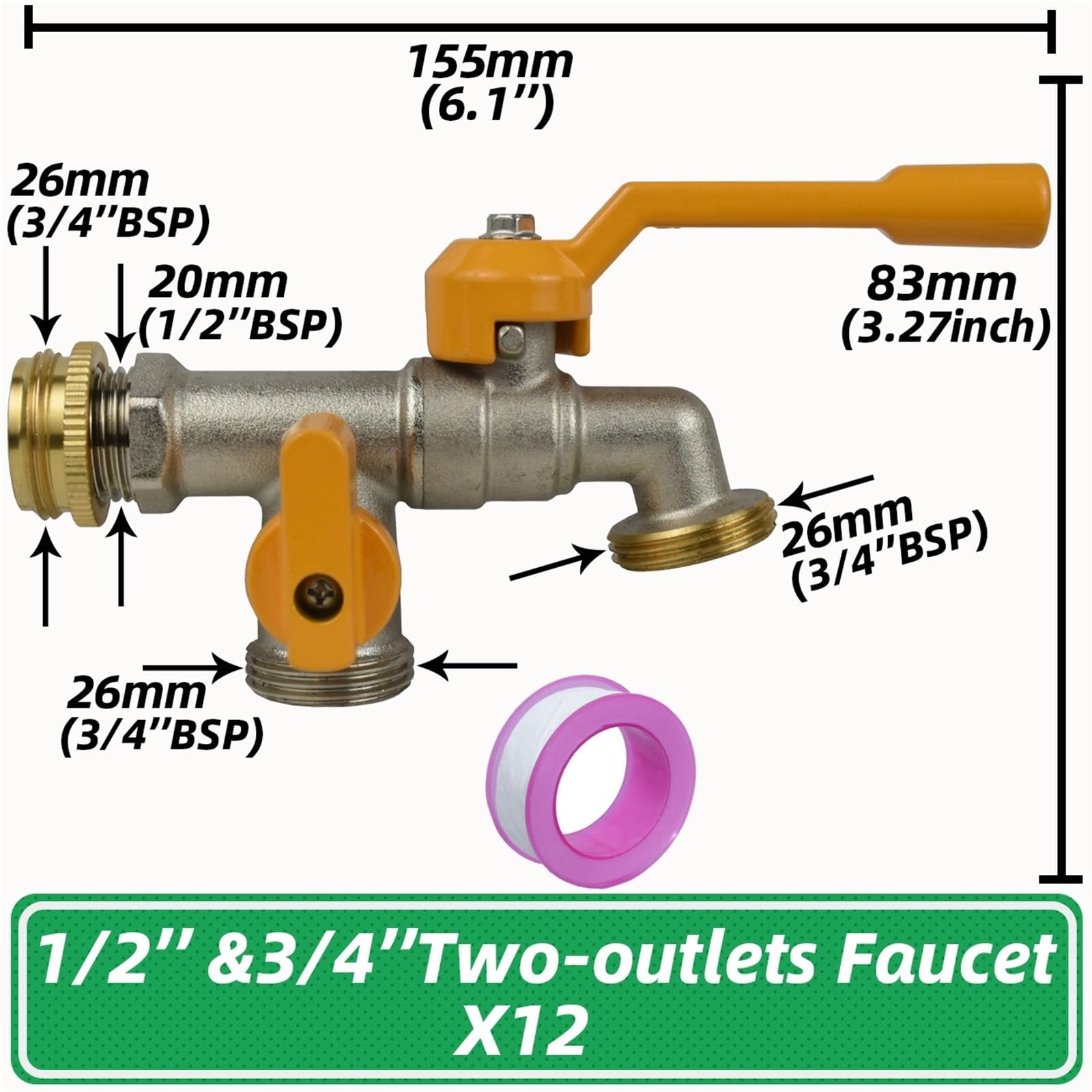 Ogród 1/5.1 cm 3/10.2 cm mosiężny rozdzielacz do kranu wodnego 1-drożny 2-drożny adapter złącza adapter zawór przełącznik nawadniania kran wymiana (M-1 szt.)