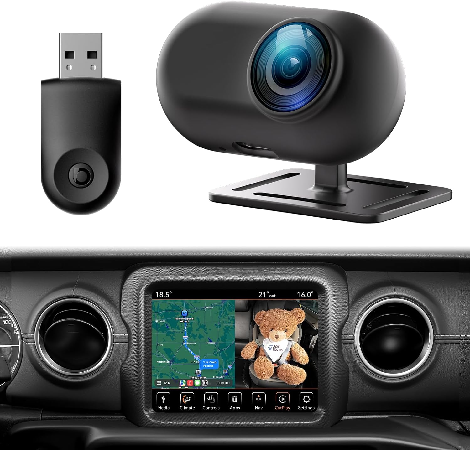 JOYTUTUS Baby Car Camera with Wireless CarPlay Adapter, 1080P HD Rear Seat Monitor Display on Car Screen, Backseat Camera for Kids 150°Wide, Rear Facing Monitor Baby Essentials Shower Gifts for Pets